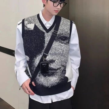 Autumnr and Winter Sleeveless Waistcoat High Quality Sweaters Male Korean Fashion Harajuku Top Streetwear Y2k Men's Knitted Vest
